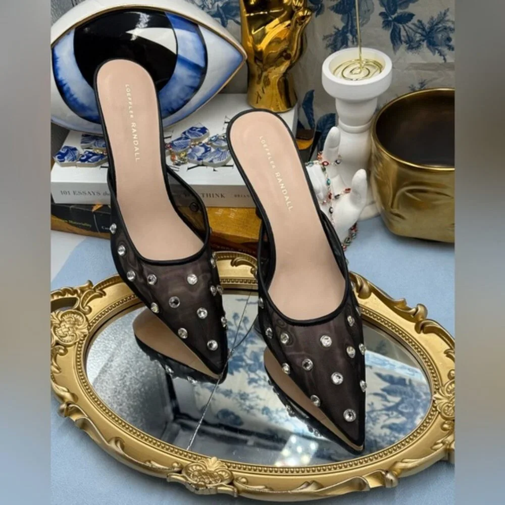 🆕 LOEFFLER RANDALL 🧿 NWOT Paloma Mesh Mid-Heel Mules, Black/Clear, Sz 9 - Picture 5 of 16